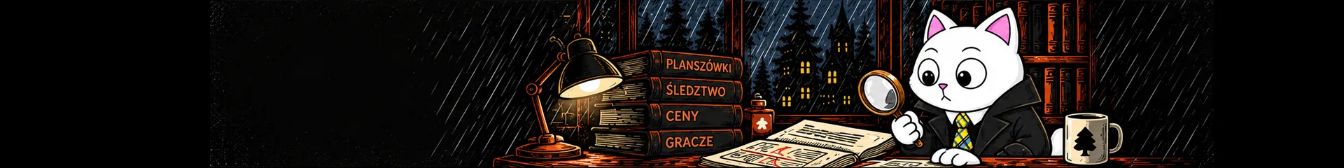 Lucjan bada akta pod lampą w deszczowym gabinecie.